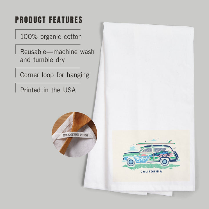 California, Woody sans Palm Tree, Distressed Vector, Organic Cotton Kitchen Tea Towels Kitchen Lantern Press 