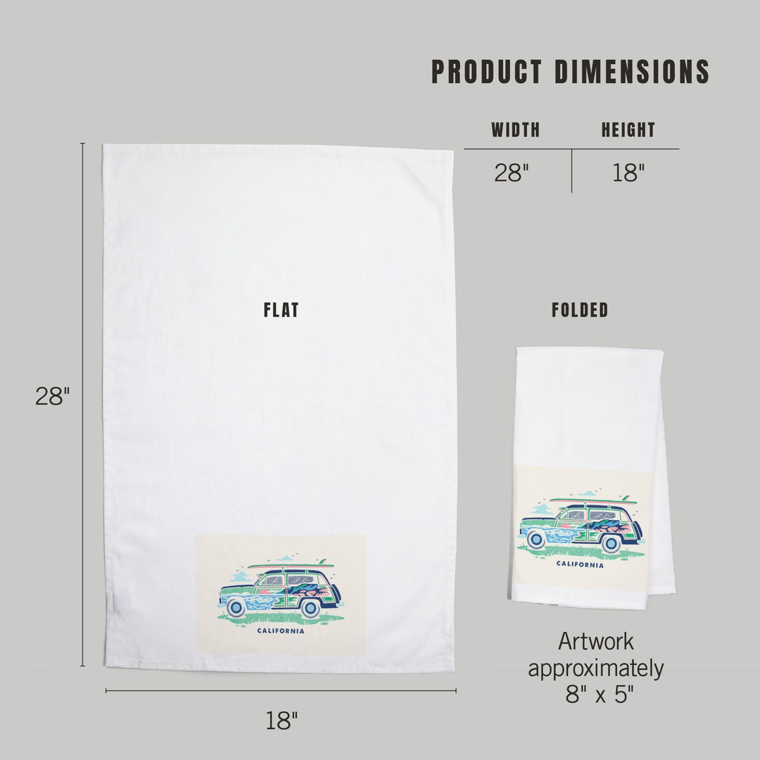 California, Woody sans Palm Tree, Distressed Vector, Organic Cotton Kitchen Tea Towels Kitchen Lantern Press 