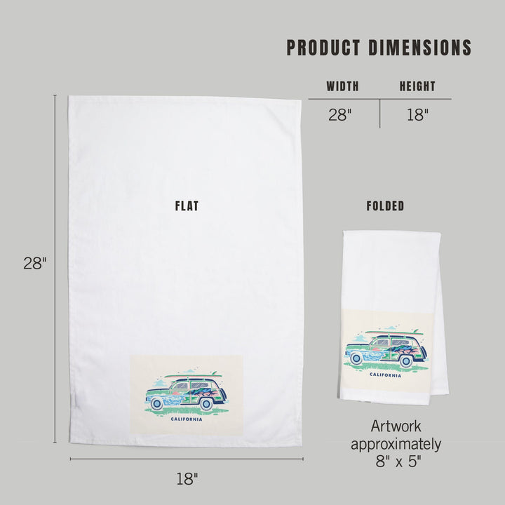 California, Woody sans Palm Tree, Distressed Vector, Organic Cotton Kitchen Tea Towels Kitchen Lantern Press 