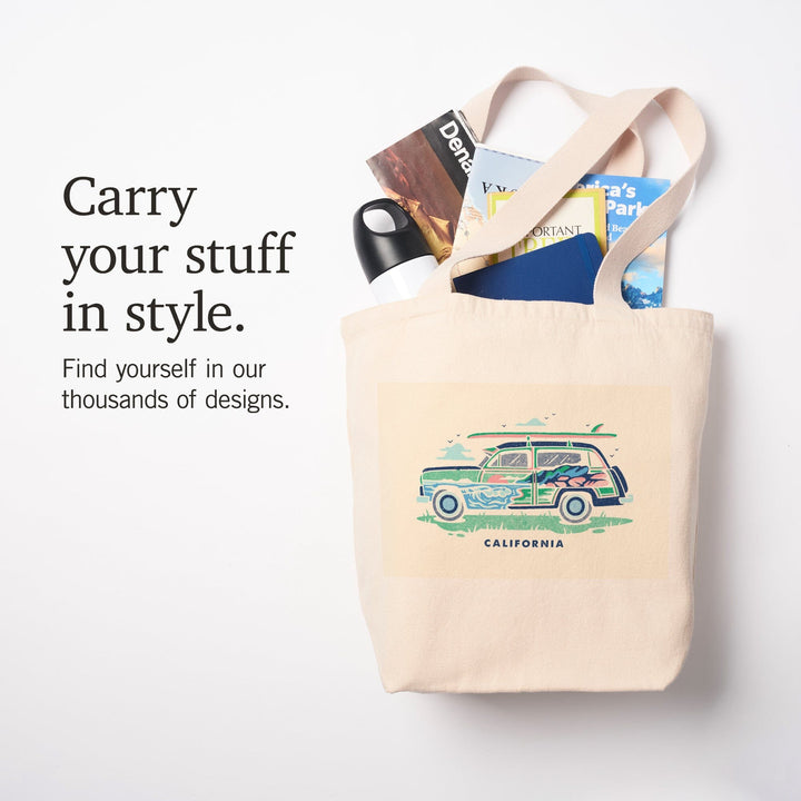 California, Woody sans Palm Tree, Distressed Vector, Tote Bag Totes Lantern Press 