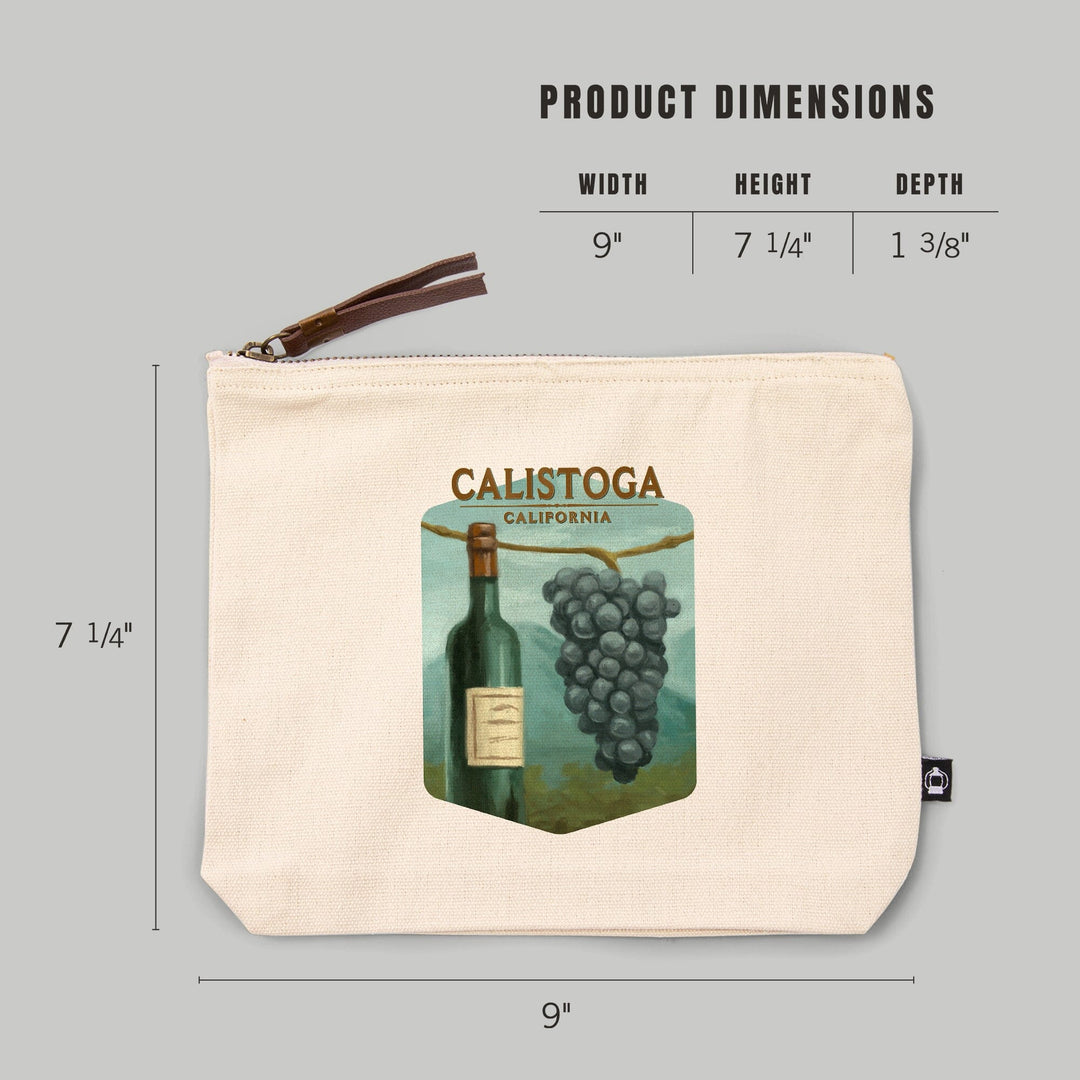 Calistoga, California, Blue Grapes and Wine Bottle, Oil Painting,, Organic Cotton Zipper Pouch, Go Bag Totes Lantern Press 
