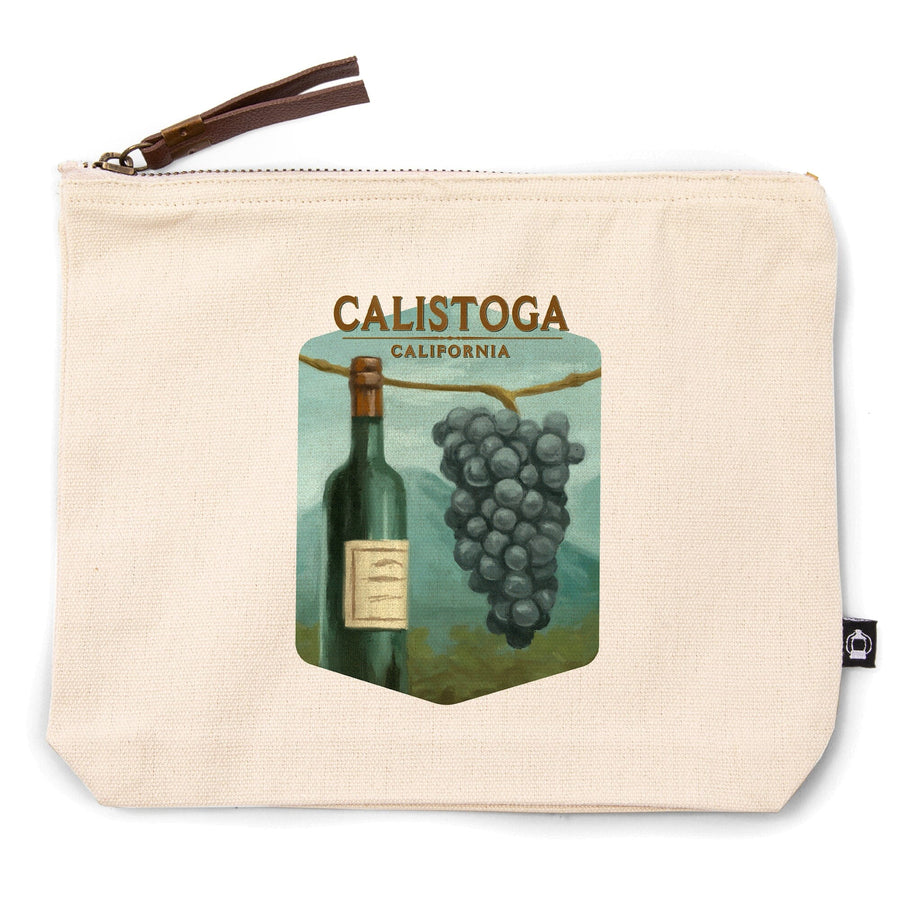 Calistoga, California, Blue Grapes and Wine Bottle, Oil Painting,, Organic Cotton Zipper Pouch, Go Bag Totes Lantern Press 