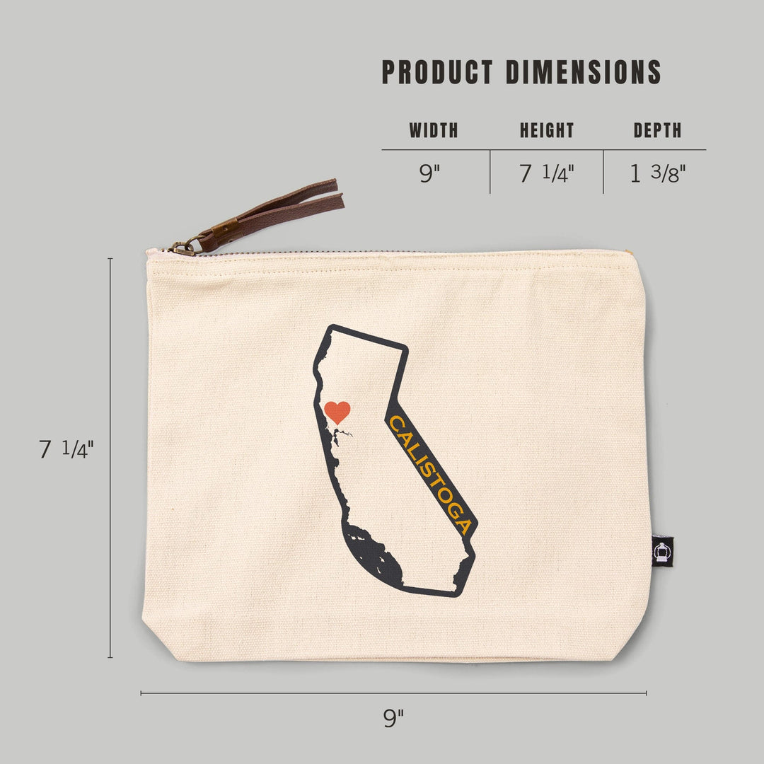 Calistoga, California, Home State, White on Gray Outline,, Organic Cotton Zipper Pouch, Go Bag Totes Lantern Press 