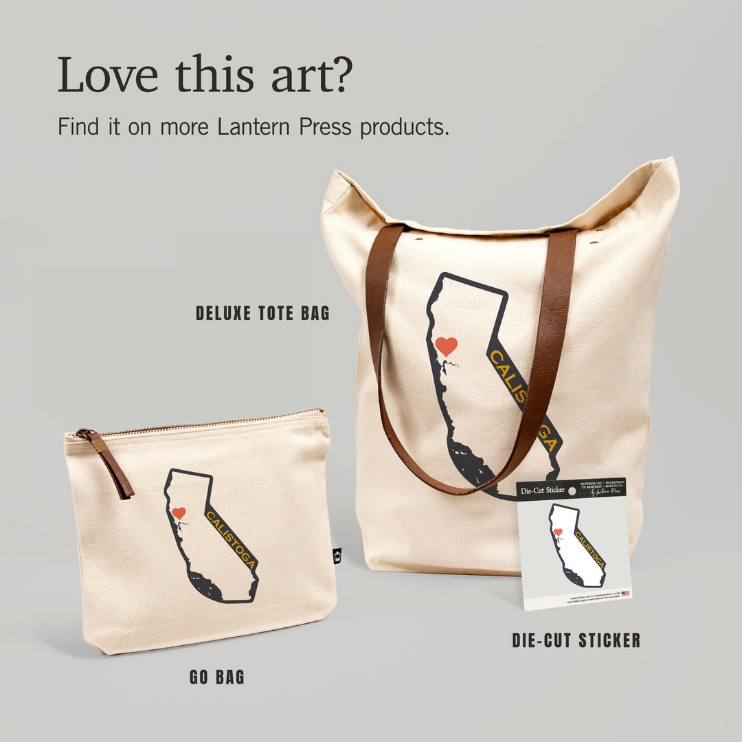 Calistoga, California, Home State, White on Gray Outline,, Organic Cotton Zipper Pouch, Go Bag Totes Lantern Press 