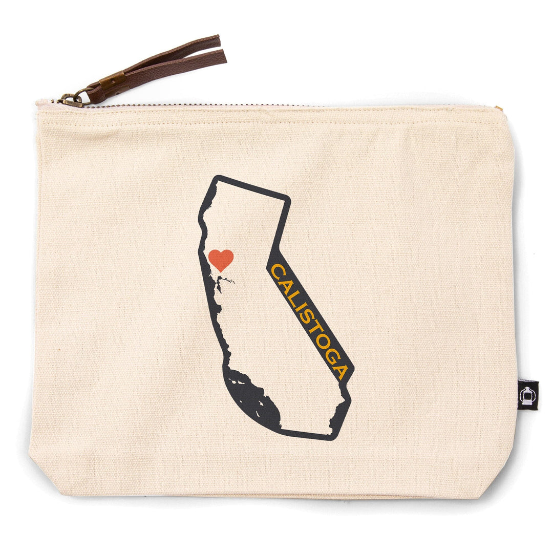 Calistoga, California, Home State, White on Gray Outline,, Organic Cotton Zipper Pouch, Go Bag Totes Lantern Press 