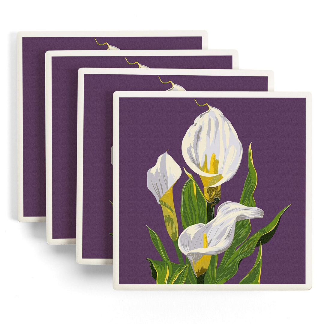 Calla Lily, Letterpress, Lantern Press Poster, Coaster Set - Lantern Press