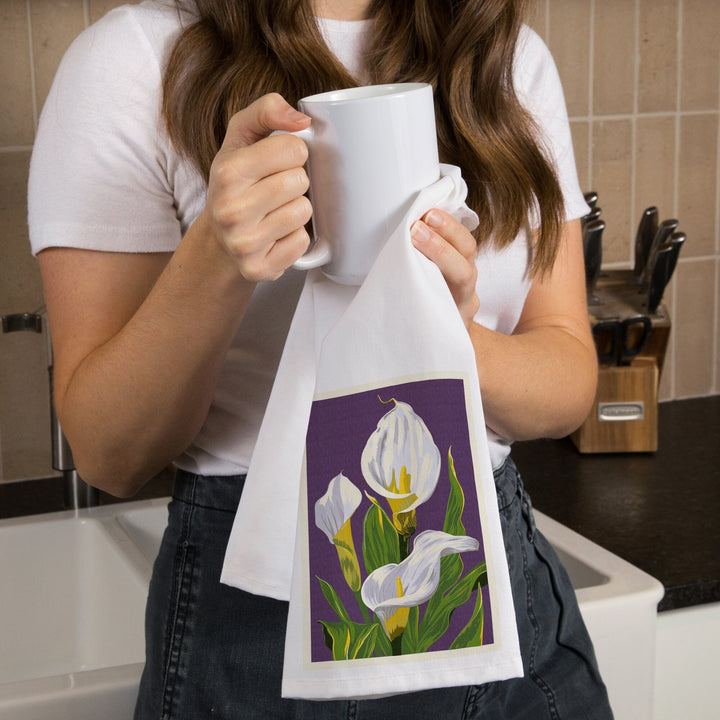 Calla Lily, Letterpress, Organic Cotton Kitchen Tea Towels Kitchen Lantern Press 