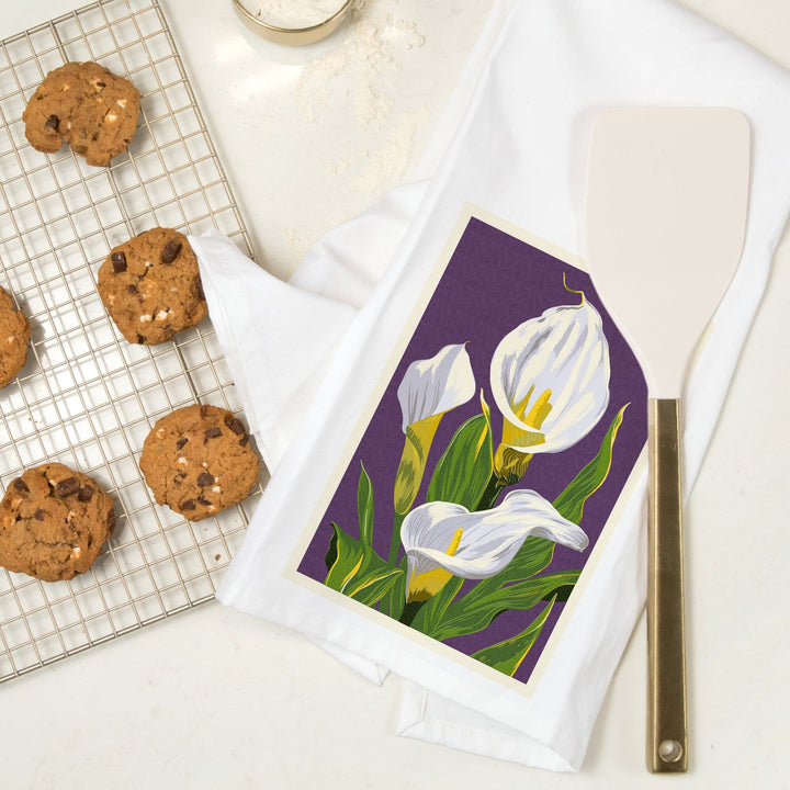Calla Lily, Letterpress, Organic Cotton Kitchen Tea Towels Kitchen Lantern Press 