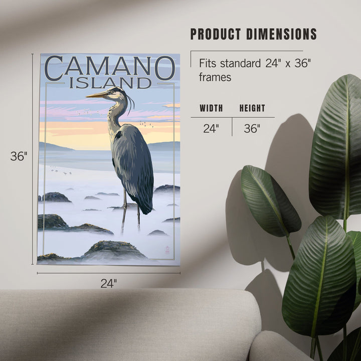Camano Island, Washington, Blue Heron and Fog, Art & Giclee Prints Art Lantern Press 