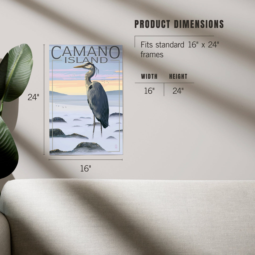 Camano Island, Washington, Blue Heron and Fog, Art & Giclee Prints Art Lantern Press 