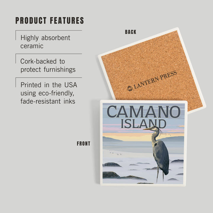 Camano Island, Washington, Blue Heron and Fog, Coasters Coasters Lantern Press 