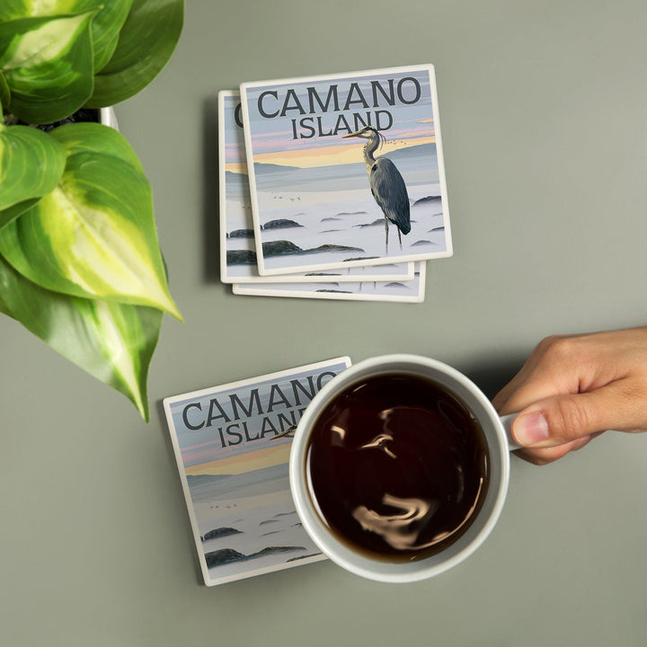 Camano Island, Washington, Blue Heron and Fog, Coasters Coasters Lantern Press 