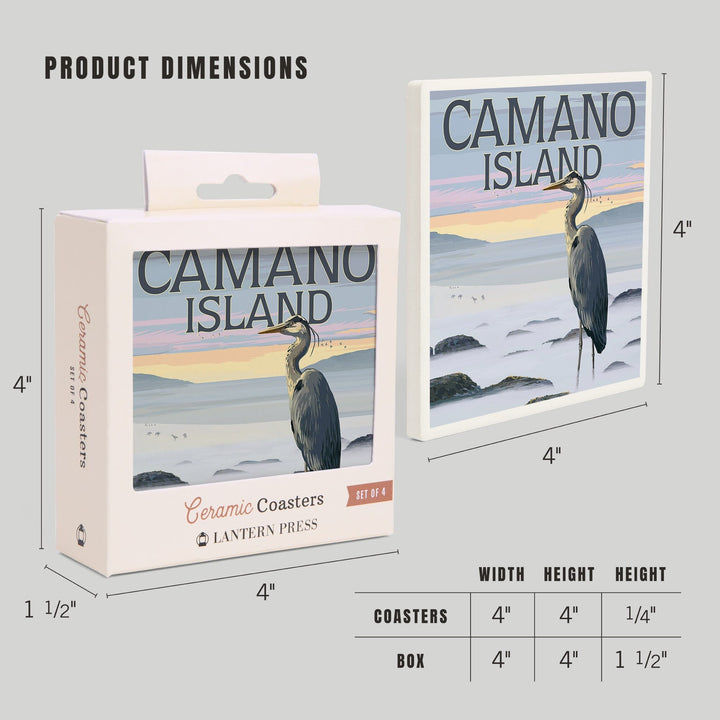 Camano Island, Washington, Blue Heron and Fog, Coasters Coasters Lantern Press 