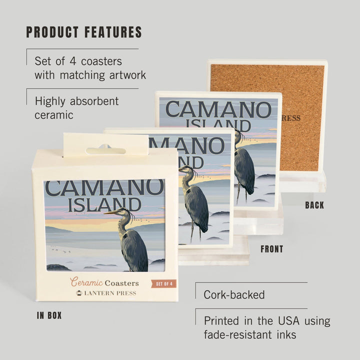 Camano Island, Washington, Blue Heron and Fog, Coasters Coasters Lantern Press 