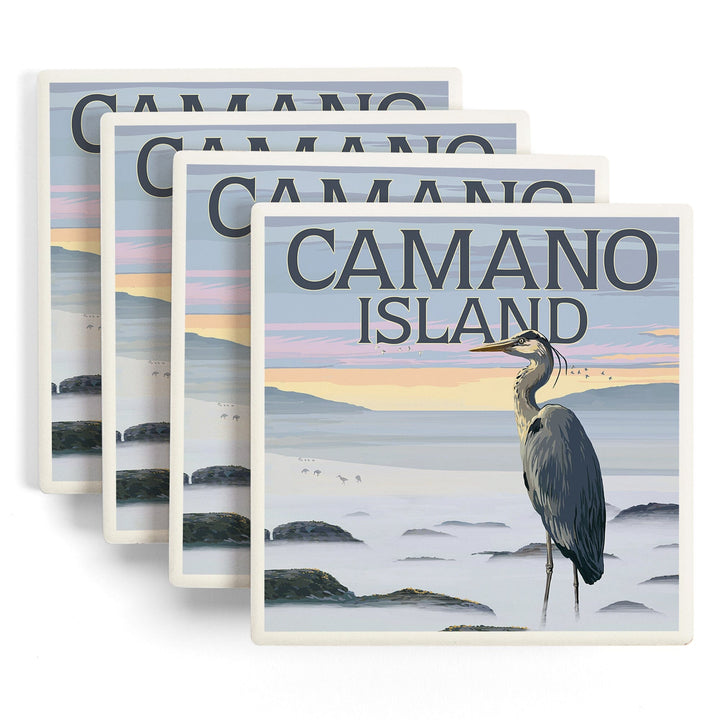 Camano Island, Washington, Blue Heron and Fog, Coasters Coasters Lantern Press 