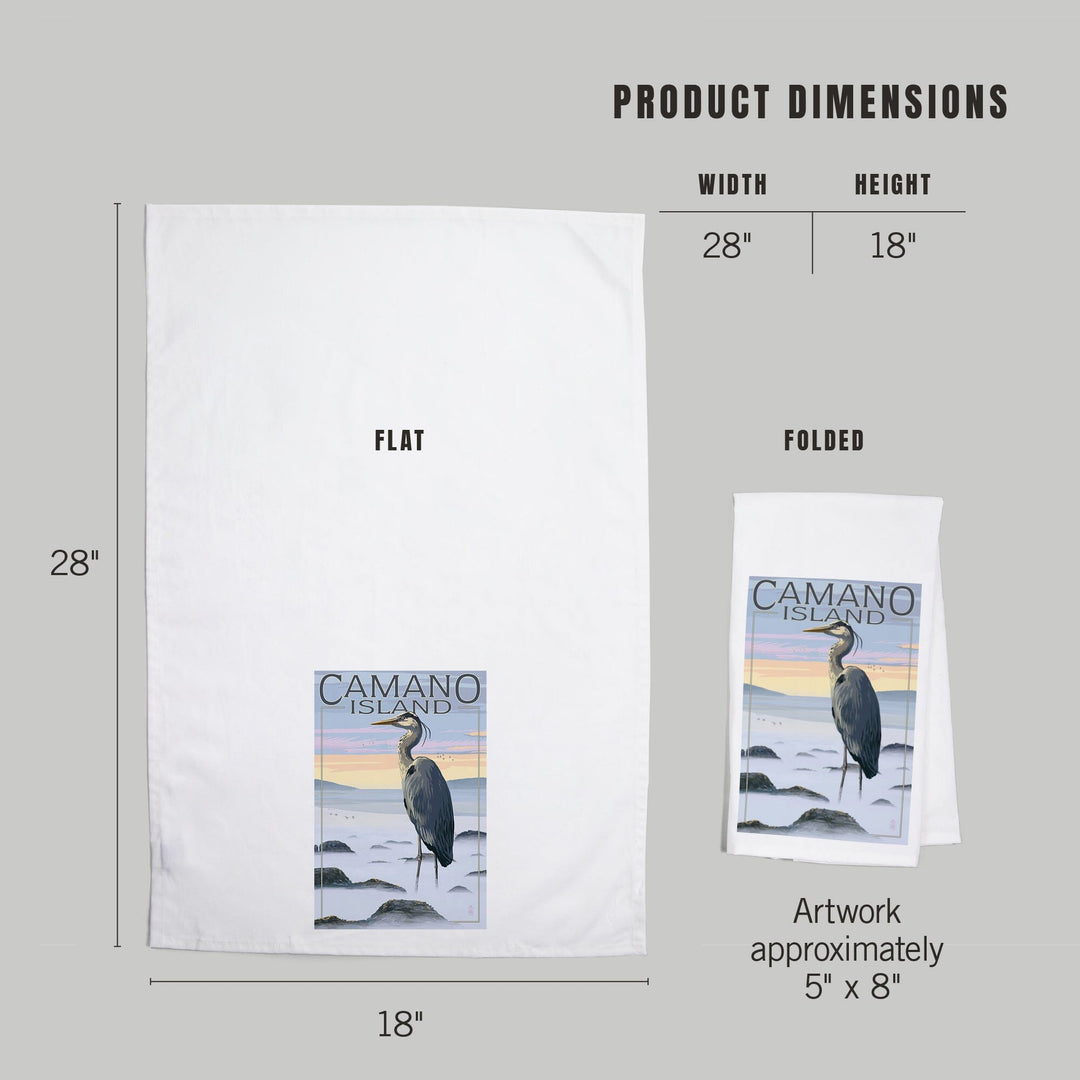 Camano Island, Washington, Blue Heron and Fog, Organic Cotton Kitchen Tea Towels Kitchen Lantern Press 