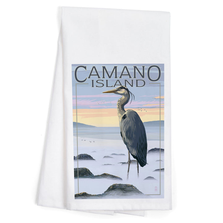 Camano Island, Washington, Blue Heron and Fog, Organic Cotton Kitchen Tea Towels Kitchen Lantern Press 
