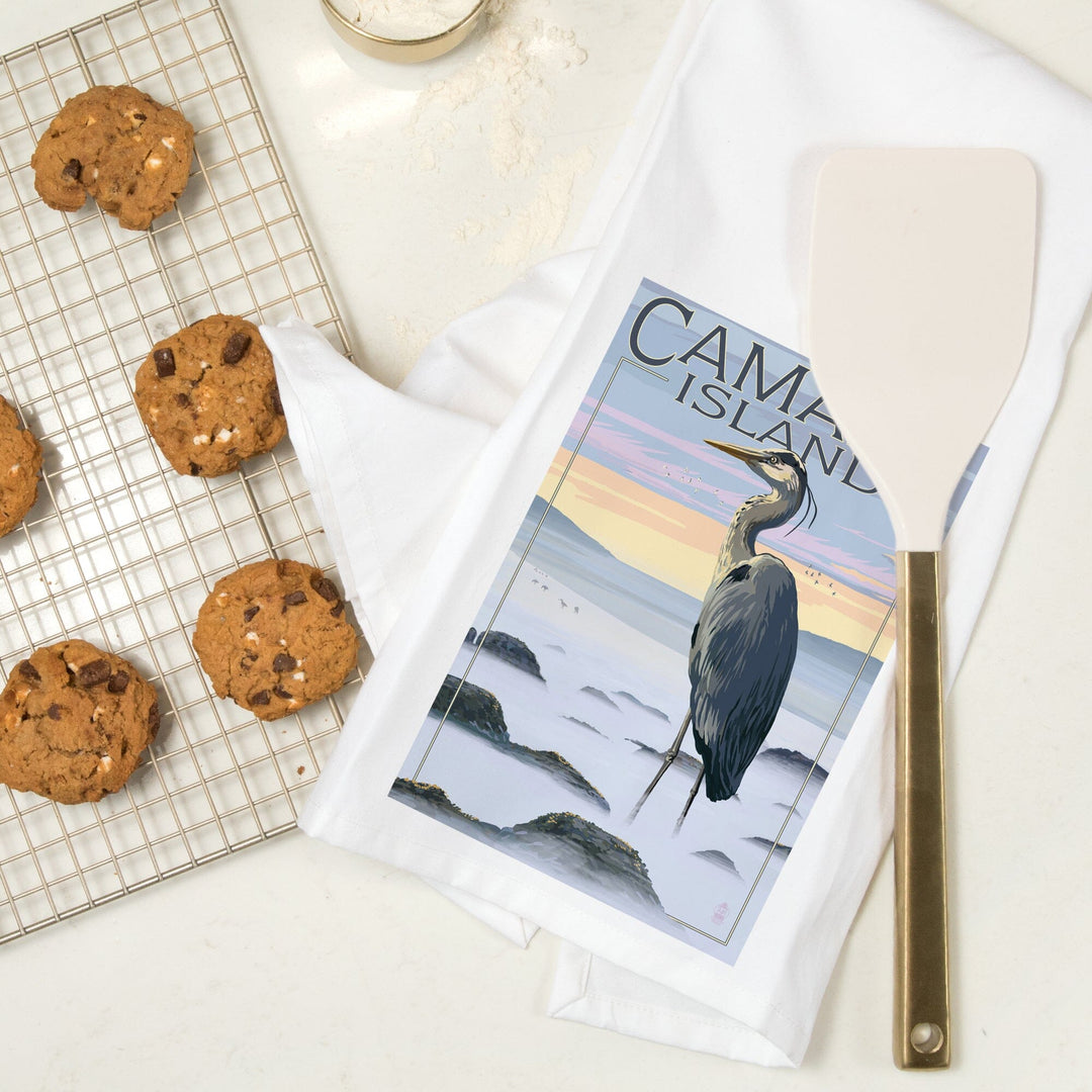 Camano Island, Washington, Blue Heron and Fog, Organic Cotton Kitchen Tea Towels Kitchen Lantern Press 