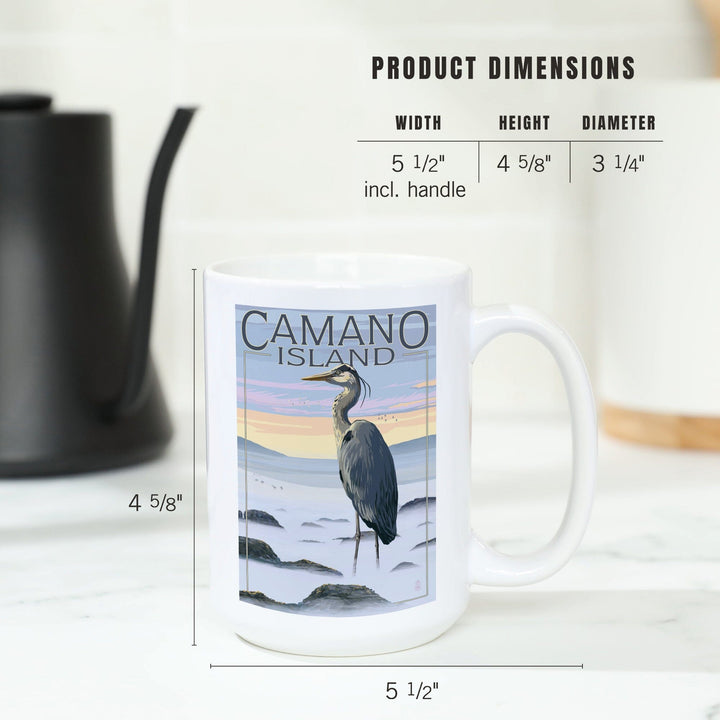 Camano Island, Washington, Blue Heron & Fog, Lantern Press Artwork, Ceramic Mug Mugs Lantern Press 