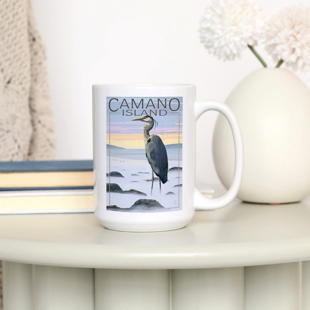 Camano Island, Washington, Blue Heron & Fog, Lantern Press Artwork, Ceramic Mug Mugs Lantern Press 