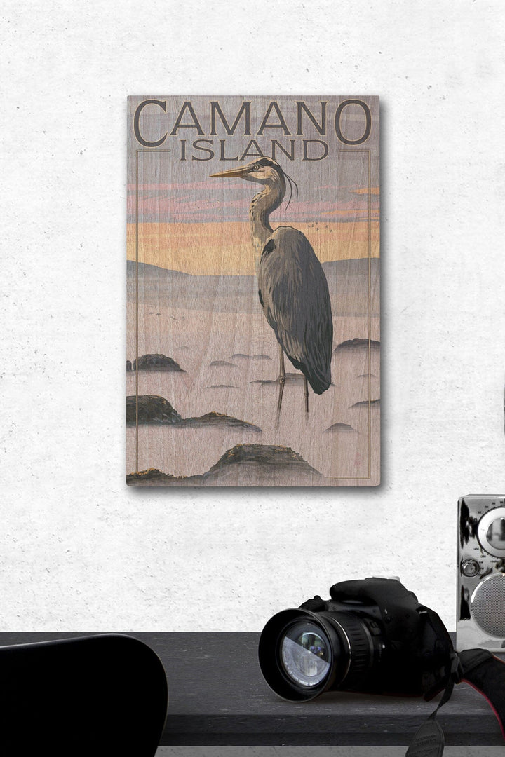 Camano Island, Washington, Blue Heron & Fog, Lantern Press Artwork, Wood Signs and Postcards Wood Lantern Press 12 x 18 Wood Gallery Print 
