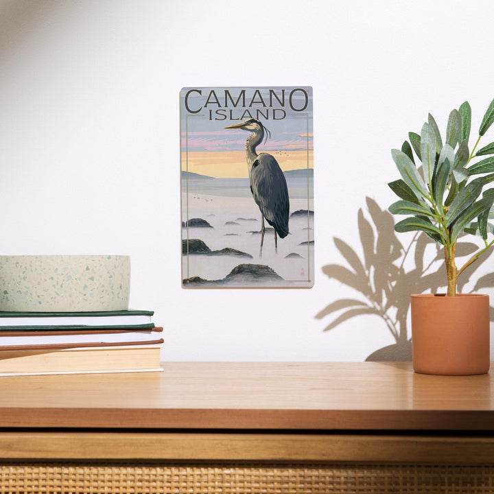 Camano Island, Washington, Blue Heron & Fog, Lantern Press Artwork, Wood Signs and Postcards Wood Lantern Press 