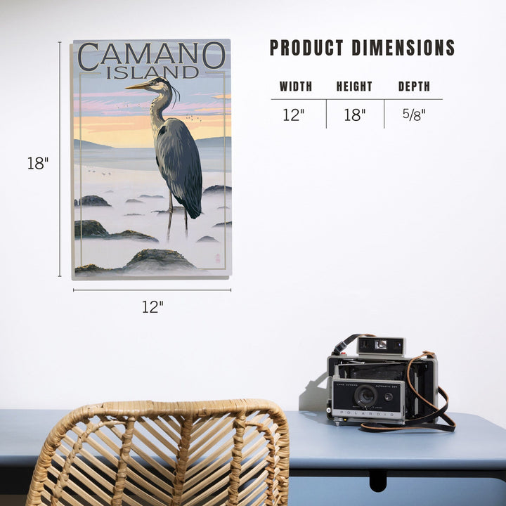 Camano Island, Washington, Blue Heron & Fog, Lantern Press Artwork, Wood Signs and Postcards Wood Lantern Press 