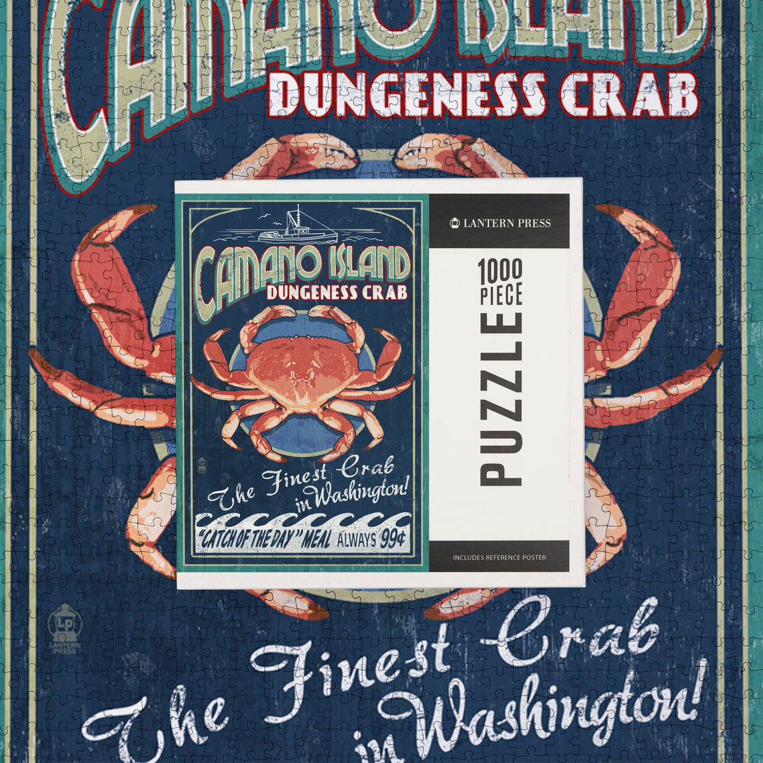 Camano Island, Washington, Dungeness Crab Vintage Sign, Jigsaw Puzzle Puzzle Lantern Press 
