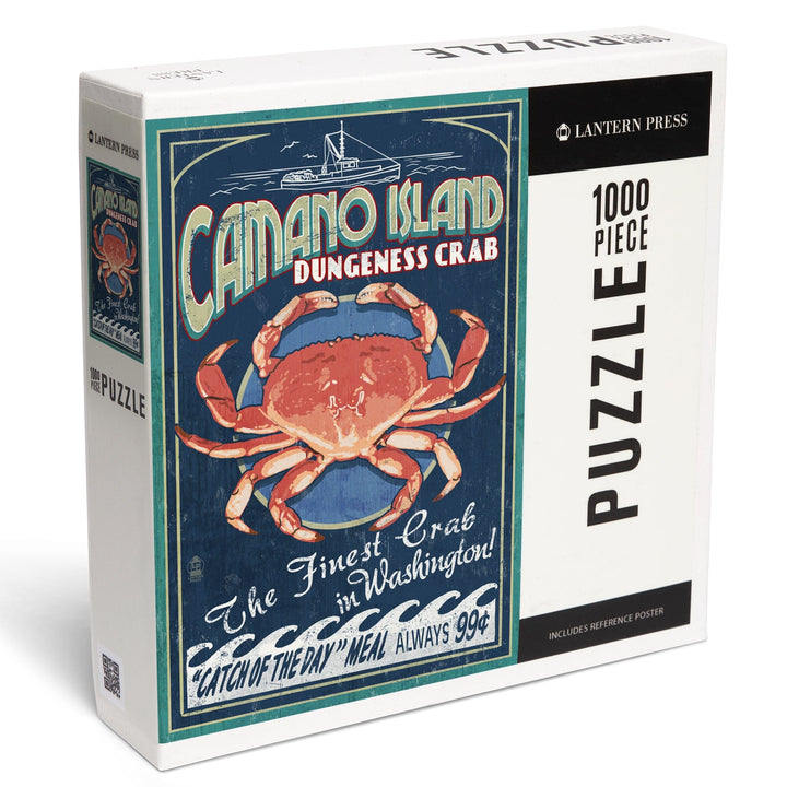 Camano Island, Washington, Dungeness Crab Vintage Sign, Jigsaw Puzzle Puzzle Lantern Press 