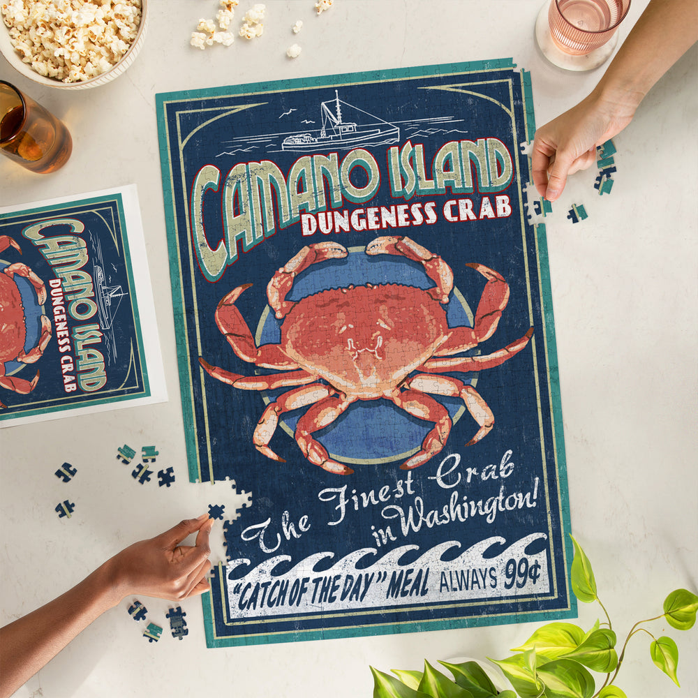 Camano Island, Washington, Dungeness Crab Vintage Sign, Jigsaw Puzzle Puzzle Lantern Press 