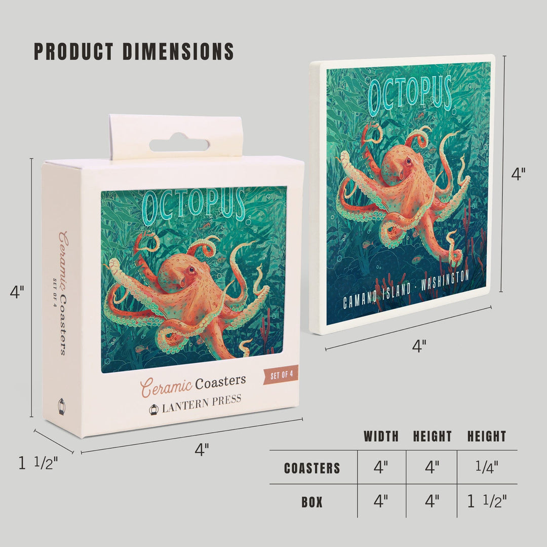 Camano Island, Washington, Fluid Linework, Octopus, Coasters Coasters Lantern Press 