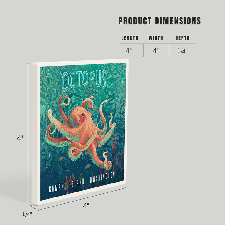 Camano Island, Washington, Fluid Linework, Octopus, Coasters Coasters Lantern Press 