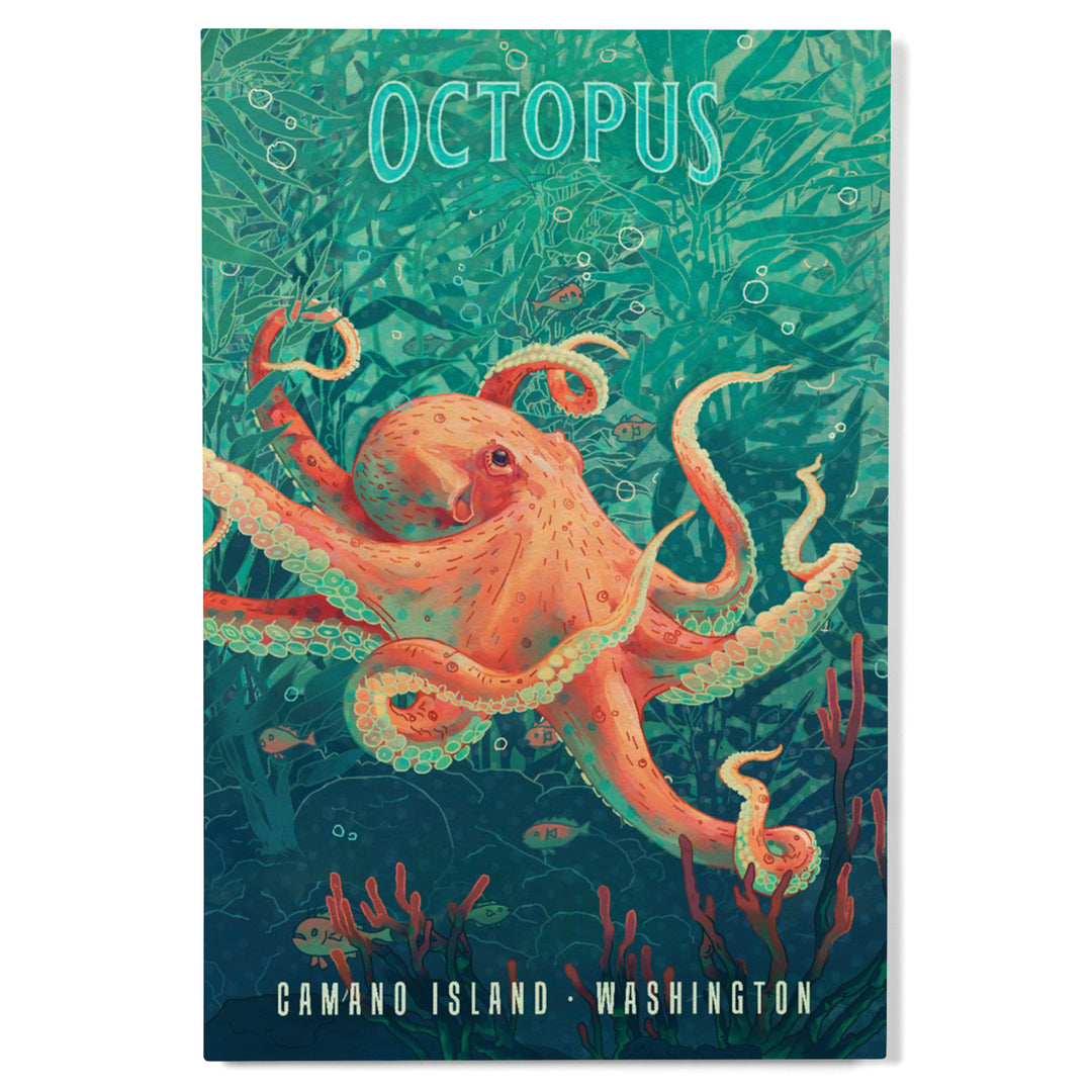 Camano Island, Washington, Fluid Linework, Octopus, Wood Signs and Postcards Wood Lantern Press 