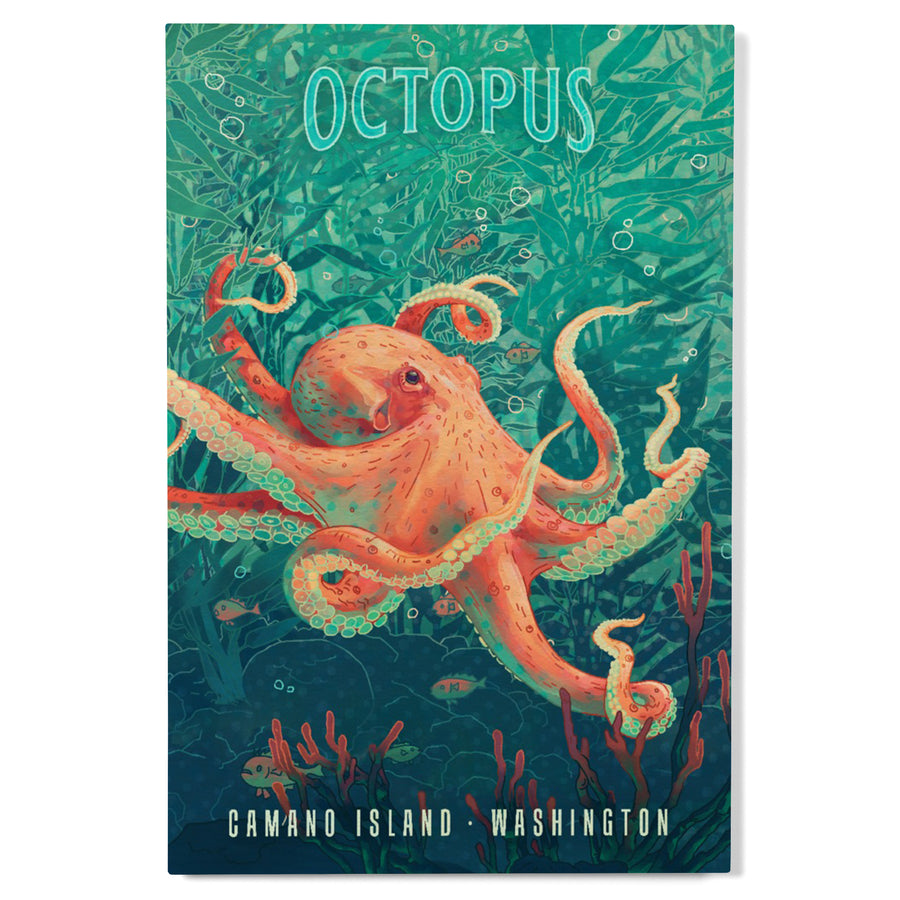 Camano Island, Washington, Fluid Linework, Octopus, Wood Signs and Postcards Wood Lantern Press 