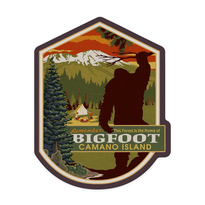 Camano Island, Washington, Home of Bigfoot, Contour, Vinyl Sticker Sticker Lantern Press 