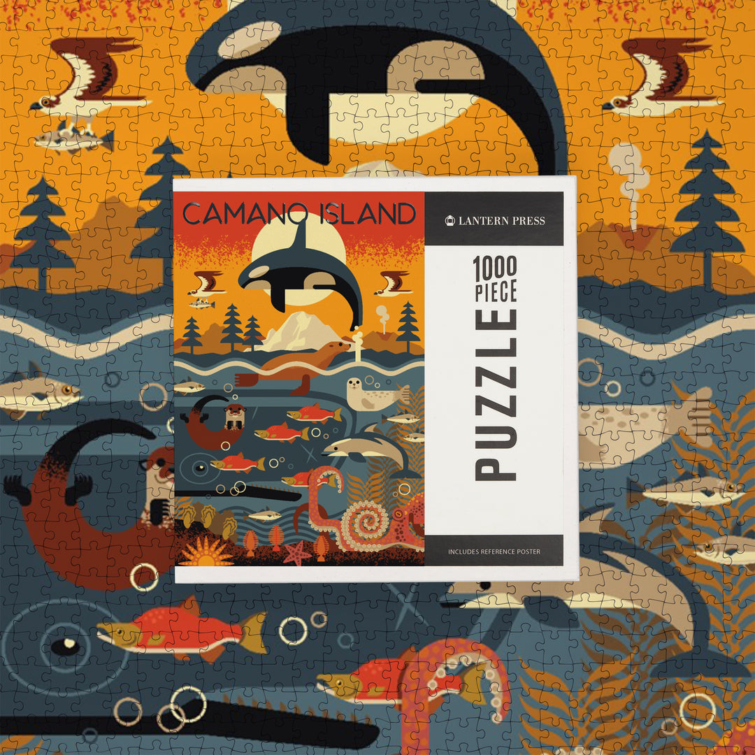 Camano Island, Washington, Marine Animals, Geometric, Jigsaw Puzzle Puzzle Lantern Press 