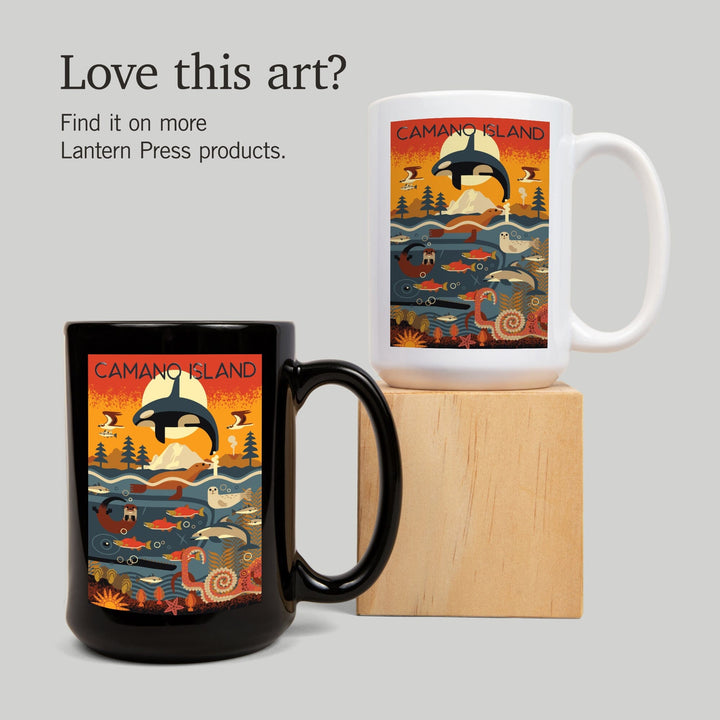 Camano Island, Washington, Marine Animals, Geometric, Lantern Press Artwork, Ceramic Mug Mugs Lantern Press 
