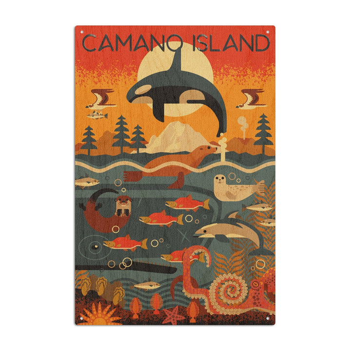 Camano Island, Washington, Marine Animals, Geometric, Lantern Press Artwork, Wood Signs and Postcards Wood Lantern Press 10 x 15 Wood Sign 
