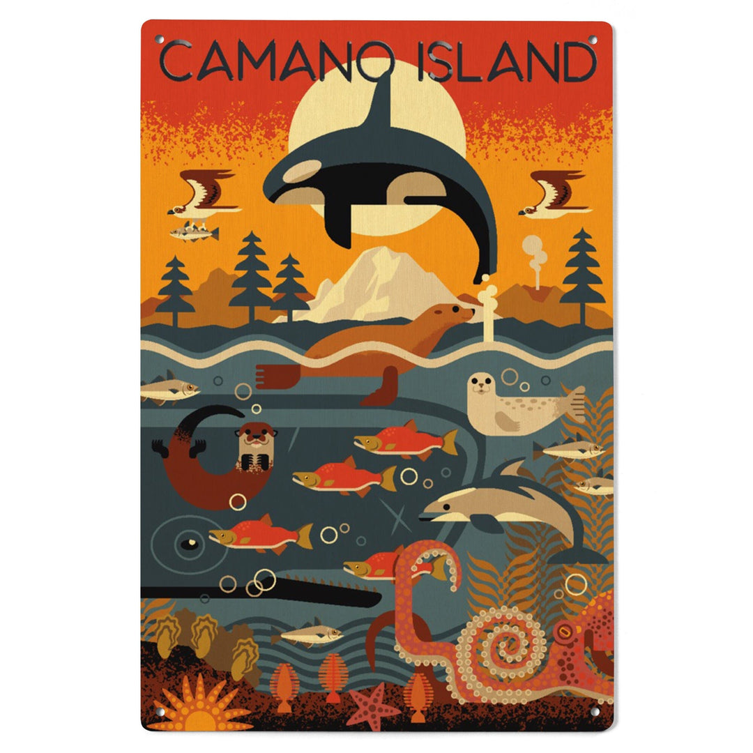 Camano Island, Washington, Marine Animals, Geometric, Lantern Press Artwork, Wood Signs and Postcards Wood Lantern Press 