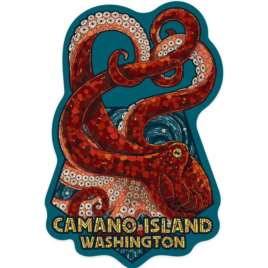 Camano Island, Washington, Mosaic Octopus, Contour, Vinyl Sticker - Lantern Press