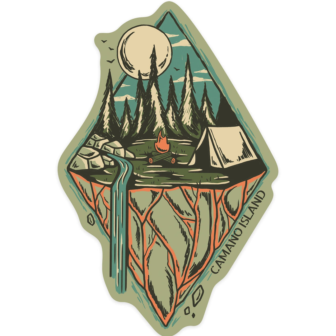 Camano Island, Washington, Mountain Camping, Diamond, Contour, Vinyl Sticker - Lantern Press