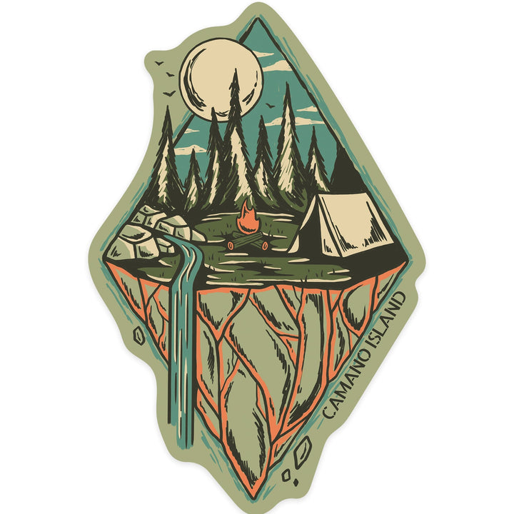 Camano Island, Washington, Mountain Camping, Diamond, Contour, Vinyl Sticker - Lantern Press