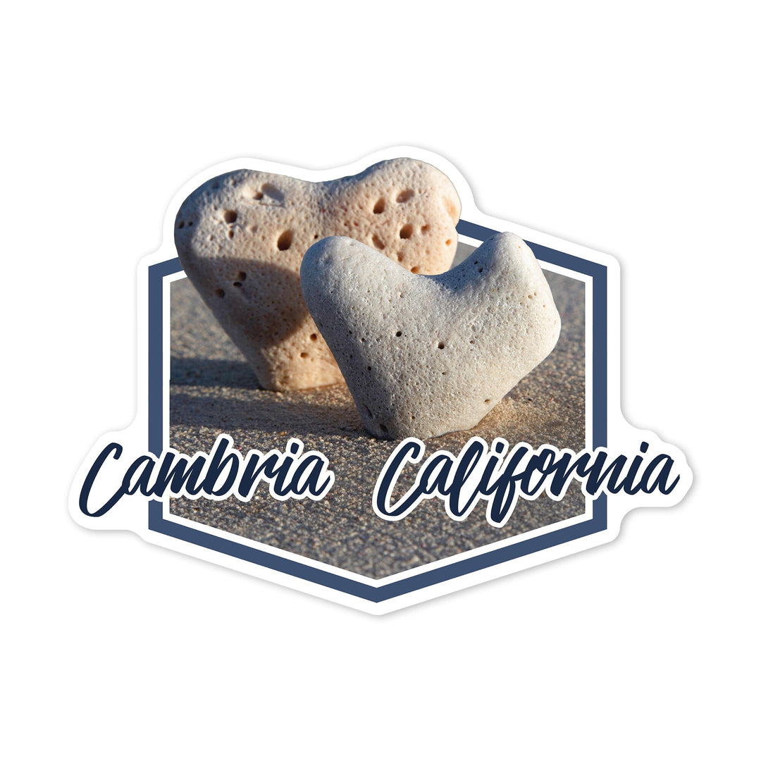 Cambria, California, Heart Stones in Sand, Contour, Vinyl Sticker - Lantern Press