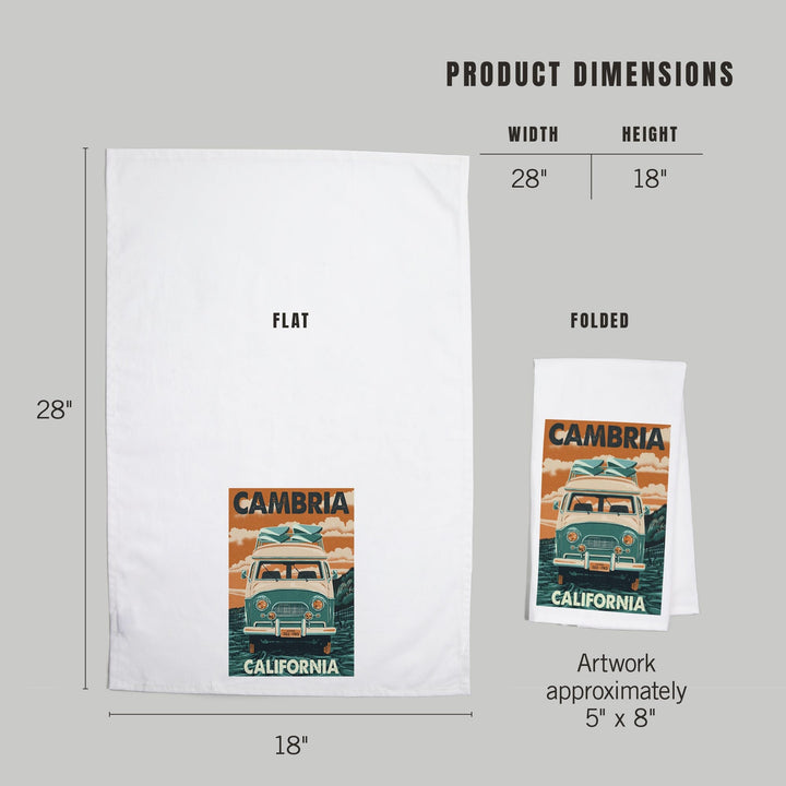 Cambria, California, Letterpress, Camper Van, Organic Cotton Kitchen Tea Towels - Lantern Press