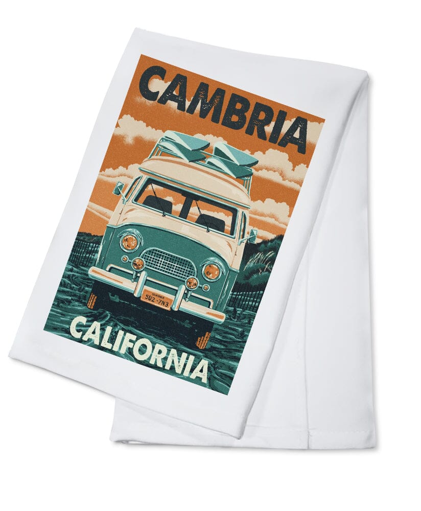 Cambria, California, Letterpress, Camper Van, Organic Cotton Kitchen Tea Towels - Lantern Press