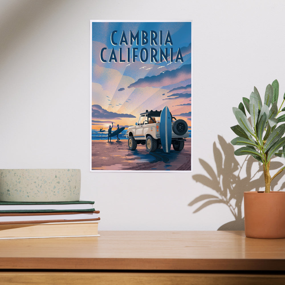 Cambria, California, Lithograph, Surfers on Beach, Art & Giclee Prints Art Lantern Press 