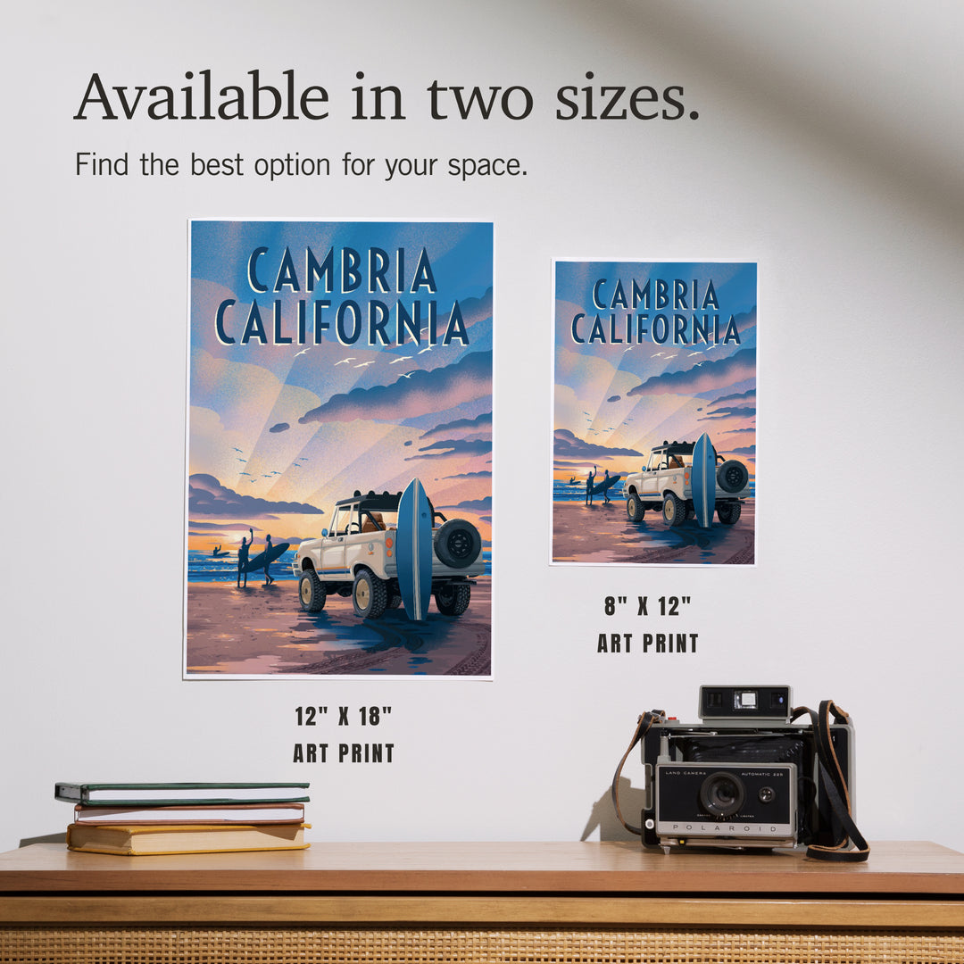 Cambria, California, Lithograph, Surfers on Beach, Art & Giclee Prints Art Lantern Press 