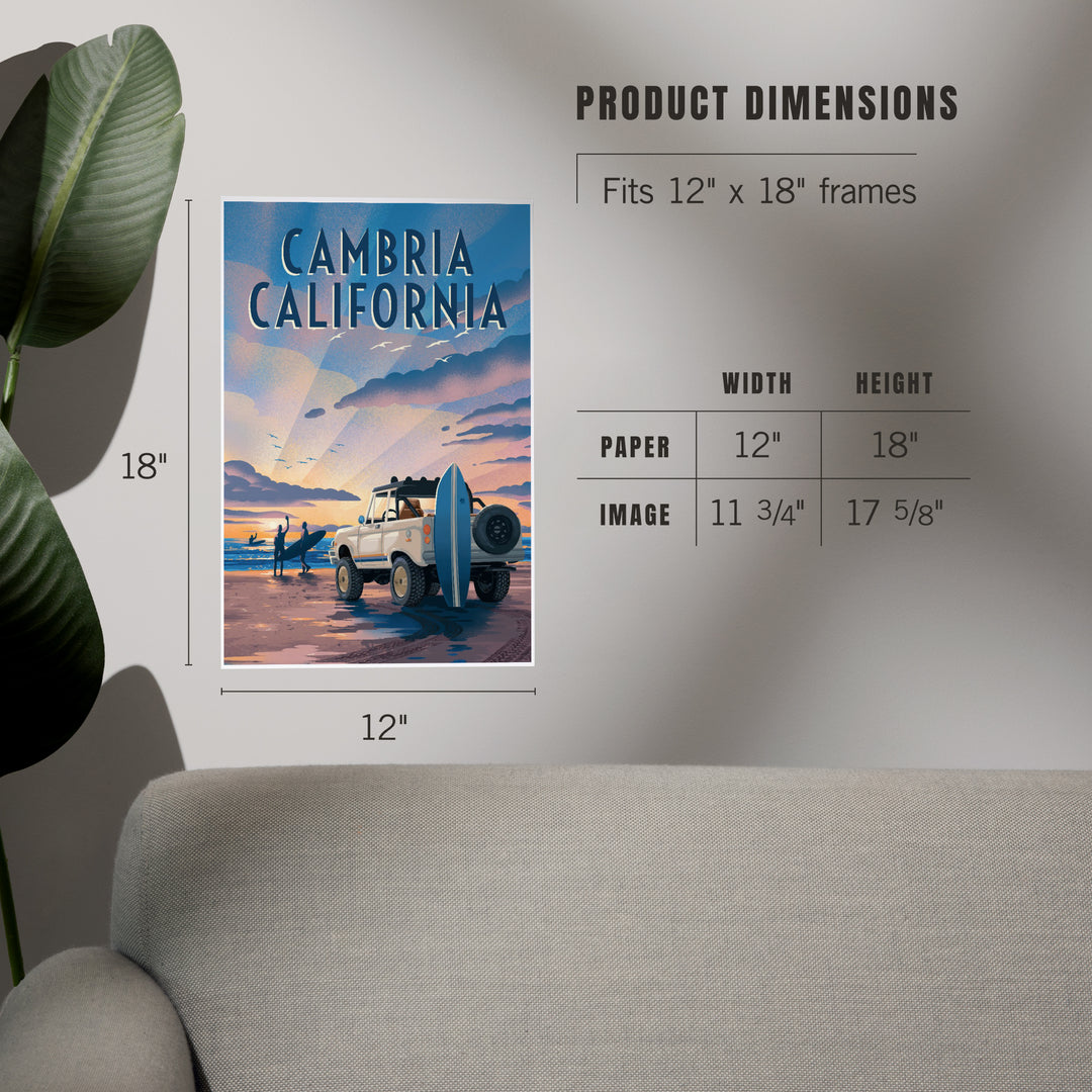 Cambria, California, Lithograph, Surfers on Beach, Art & Giclee Prints Art Lantern Press 