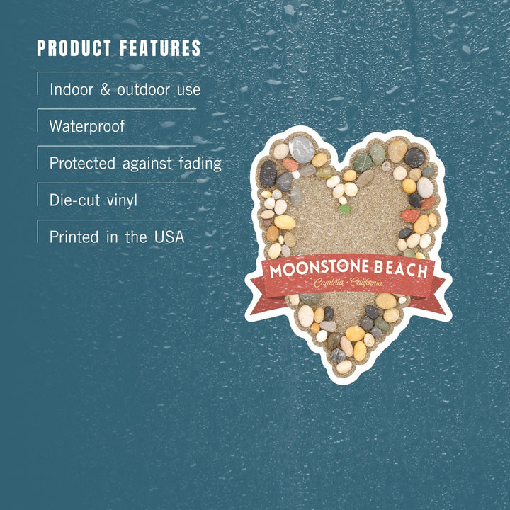 Cambria, California, Moonstone Beach, Stone Heart on Sand, Contour, Vinyl Sticker - Lantern Press