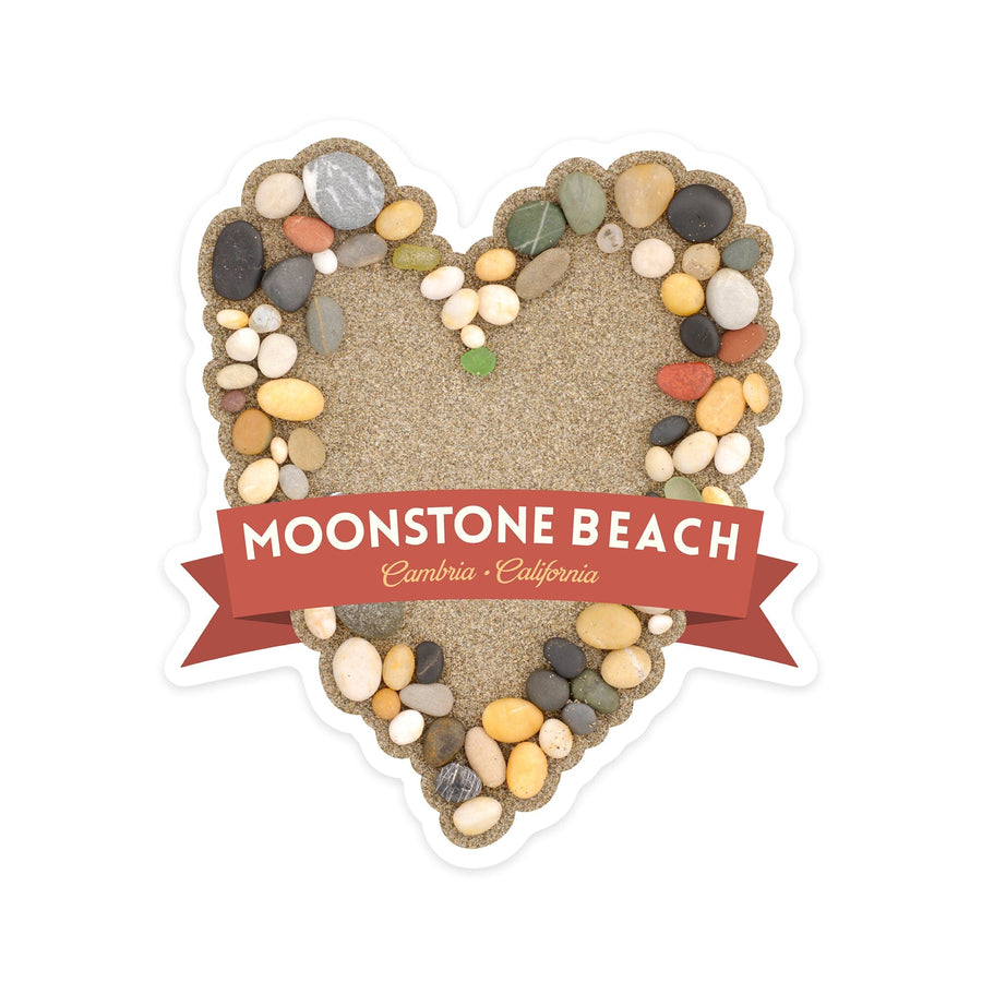 Cambria, California, Moonstone Beach, Stone Heart on Sand, Contour, Vinyl Sticker - Lantern Press